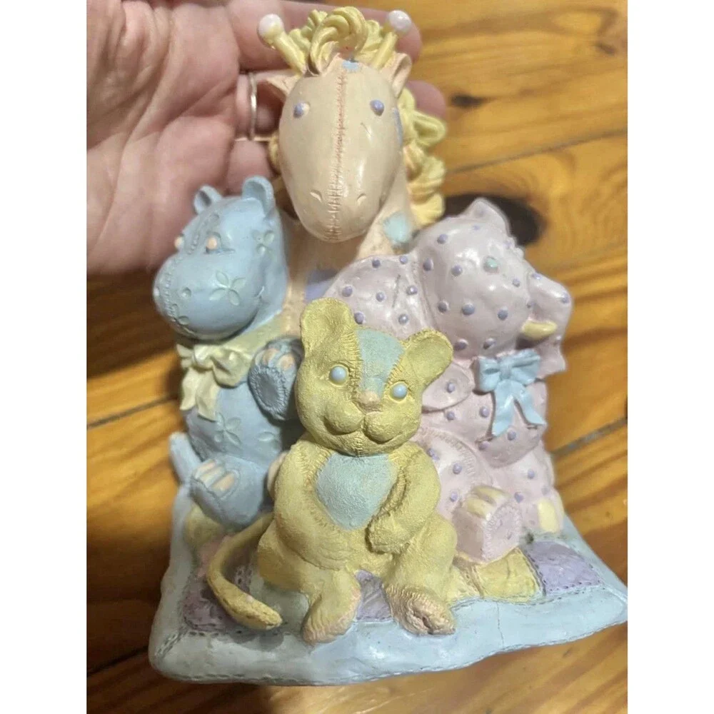 Vintage Patchwork Nursery Animal Bookends Teddy Bear Giraffe Elephant Lion Pair